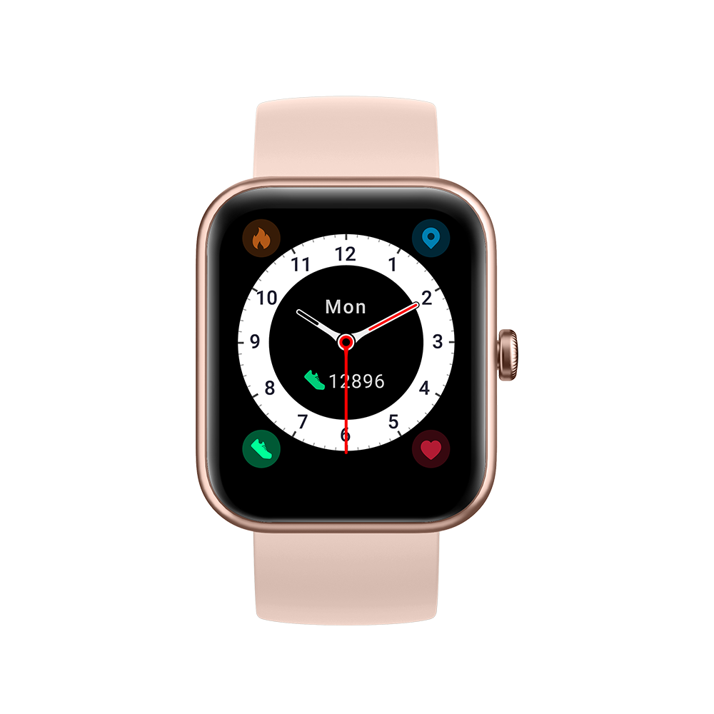 智能手表兼容 iPhone 和 Android 手机，防水，带个性化表盘的男士女士手表，ID206-粉红色